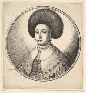 Kobieta z dużym okrągłym futrzanym kapeluszem i kolczykami, 1645. autorstwa Wenceslaus Hollar