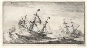 Żaglowce podczas burzy morskiej Pejzaże morskie (tytuł serii) autorstwa Wenceslaus Hollar