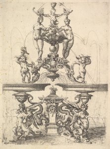 Projekt fontanny, tablica 119 z Architectura Dietterlina, 1598. autorstwa Wendel Dietterlin the Elder