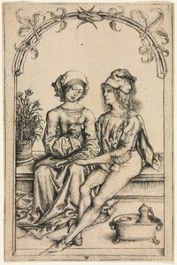 Kochankowie (według Mistrza Housebook), ok. 1490 (grawerowanie) autorstwa Wenzel or Wenceslaus von (after) Olmutz