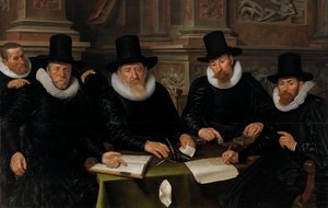 Czterech regentów i „ojciec domowy” amsterdamskiego azylu trędowatych, 1624 r. autorstwa Werner Jacobsz van den Valckert