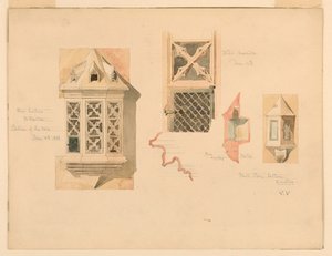 Rysunek przedstawiający dwie kamienne latarnie z zamku w Amboise, Francja, 14-15 czerwca 1888 r. autorstwa Whitney Warren Jr.