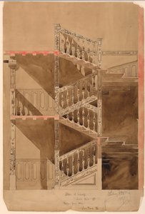 Rysunek, Schody w Cluny, Paryż, 1887 r. autorstwa Whitney Warren Jr.
