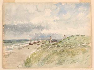 Rysunek, Brzeg w Kativigh, Holandia, 21 sierpnia 1887 r. autorstwa Whitney Warren Jr.
