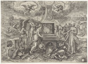 Potęga Pokoju, 1577 Die Cracht des Peys (tytuł na obiekcie) Alegorie odnowionego okresu pokoju w Holandii (tytuł serii) autorstwa Wierix