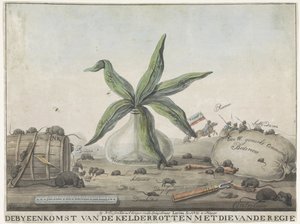 Karykatura o francuskich zwyczajach, 1813-1814 Zebranie zgniłej piwnicy ze zgromadzeniem dyrektora (tytuł na obiekcie) autorstwa Wijnand Esser