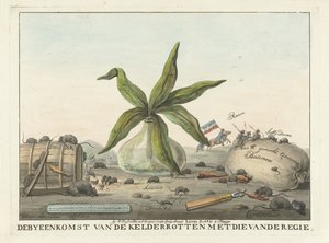 Karykatura o francuskich zwyczajach, 1813-1814 Spotkanie przegniłej piwnicy z spotkaniem reżysera (tytuł na obiekcie) autorstwa Wijnand Esser