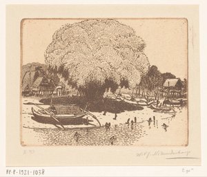 Widok Loloan Barat na Bali Wioska rybacka (tytuł oryginalny) autorstwa Wijnand Otto Jan Nieuwenkamp (signed by artist)