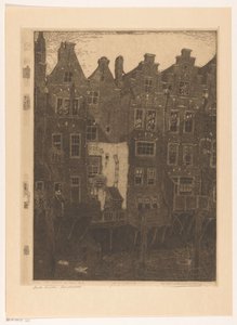 Domy przy Voorstraathaven w Dordrecht Kanał, Dordrecht (tytuł oryginalny) Stare domy, Dordrecht (tytuł na obiekcie) autorstwa Wijnand Otto Jan Nieuwenkamp (signed by artist)