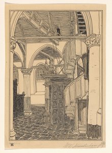 Wnętrze Noorderkerk w Hoorn autorstwa Wijnand Otto Jan Nieuwenkamp (signed by artist)