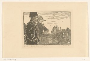 Mężczyzna i kobieta w tradycyjnym stroju Volendam Para (tytuł oryginalny) autorstwa Wijnand Otto Jan Nieuwenkamp (signed by artist)