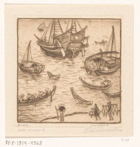 Statki w zatoce na wschodnim wybrzeżu Lombok Wyjazd, Lombok (tytuł oryginalny) autorstwa Wijnand Otto Jan Nieuwenkamp (signed by artist)