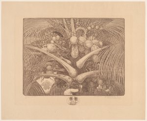 Wierzchołek drzewa kokosowego Tropenweelde (oryginalny tytuł na obiekcie) autorstwa Wijnand Otto Jan Nieuwenkamp (signed by artist)