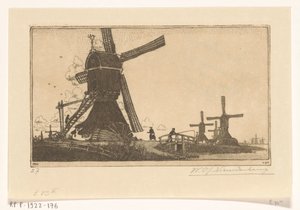 Wipmolens na Vliście między Haastrecht i Schoonhoven Młyny wodne w pobliżu Goudy (tytuł oryginalny) autorstwa Wijnand Otto Jan Nieuwenkamp (signed by artist)