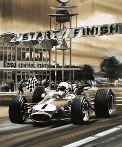 Jack Brabham pokazuje kciuk w górę, wygrywając pierwsze w historii Grand Prix Kanady