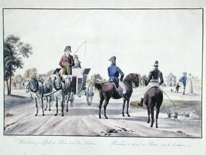 Jazda konna w parku Prater w Wiedniu, rycina Adam von Bartsch (1757-1821) 1804 (kolorowa rycina) autorstwa Wilhelm Alexander (after) Kobell