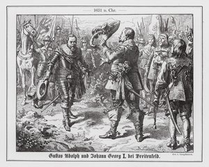 Gustaw Adolf, król Szwecji, i Jan Jerzy I, elektor Saksonii, przed pierwszą bitwą pod Breitenfeld autorstwa Wilhelm Camphausen