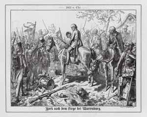 Zwycięstwo pruskiego generała Ludwiga von Yorcka w bitwie pod Wartenburgiem