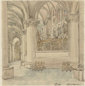 Wnętrze katedry Notre-Dame w Paryżu autorstwa Wilhelm Cornelis Bauer