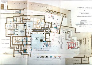 Mapa starożytnego miasta Grecji Tiryns, Heinrich Schliemann, Paryż autorstwa Wilhelm Doerpfeld