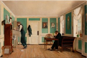 Wnętrze z Amaliegade, kapitan Carl Ludvig Bendz stojący i dr Jacob Christian Bendz siedzący autorstwa Wilhelm Ferdinand Bendz