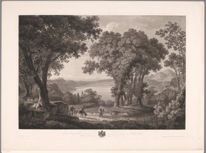 Widok na jezioro Albano w pobliżu Rzymu Der See von Albano dei Rom (tytuł na obiekcie) autorstwa Wilhelm Friedrich Gmelin