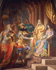 Gudrun zgadza się poślubić Attylę, króla Hunów, z Sagi Gudrun, Sala Górna, ok. 1883-84 (mural)