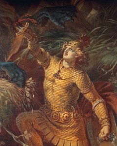 Sigurd zabija smoka Fafuira trzymając miecz Grama, szczegół, z Sigurd Saga, Lower Hall, c.1882-83 (mural) (patrz także 419035)