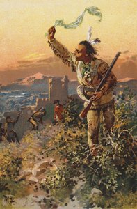 Scena z Ostatniego Mohikanina, James Fenimore Cooper (kolor lito) autorstwa Wilhelm Hoffmann