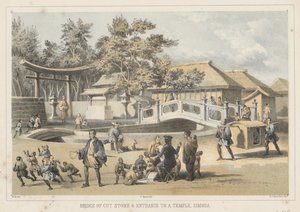 Most z ciosanego kamienia i wejście do świątyni, Simoda, 1855 autorstwa Wilhelm Joseph Heine