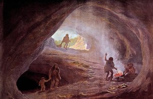 Prehistoria: jaskinie w okresie lodowcowym. Z obrazu W. Kranza, XX w.