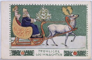 Pocztówka przedstawiająca Mikołaja na saniach, ok. 1910 r.