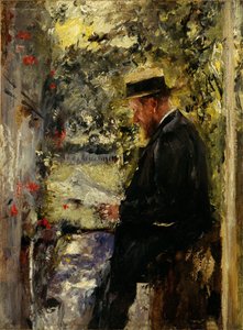 Weterynarz Reindl w altanie, ok. 1890 r. (olej na drewnie mahoniowym) autorstwa Wilhelm Maria Hubertus Leibl