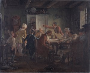 Collegium Politicum. Z The Political Tinker Ludviga Holberga, akt I, scena 2. autorstwa Wilhelm Marstrand