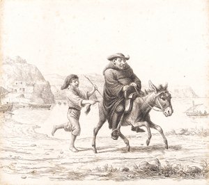Mnich na osiołku, a za nim włoski chłopak autorstwa Wilhelm Marstrand