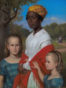 Portret dwóch córek Otto Marstranda i ich niani z Indii Zachodnich, Justiny Antoine, w ogrodach Frederiksberg pod Kopenhagą