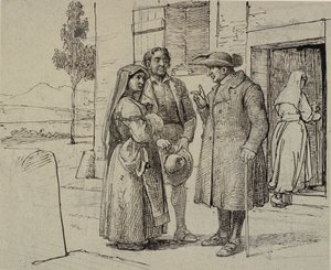 Przed domem ksiądz nawołuje młodą parę autorstwa Wilhelm Marstrand