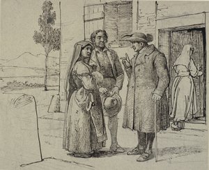 Przed domem ksiądz nawołuje młodą parę autorstwa Wilhelm Marstrand