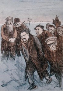 Karykatura Leona Trockiego (1879-1940) na Syberii, z magazynu „Simplicissimus”, styczeń 1928 (litografia kolorowa)