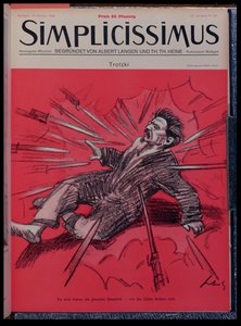 Karykatura atakowanego Lwa Trockiego (1879-1940), z magazynu „Simplicisissimus”, październik 1928 (litografia kolorowa)