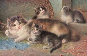 Pocztówka z kotem (kolorowa litografia) autorstwa Wilhelm Schwar
