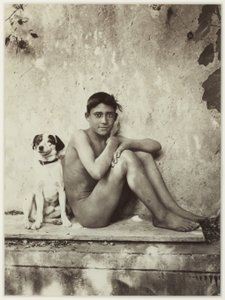 Chłopiec i jego pies, Taormina, Włochy, ok. 1900 (druk albumowy) autorstwa Baron Wilhelm von Gloeden