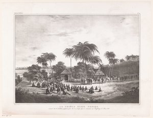 Aankomst van Prins Diepo Black in MagelangLe Prince Diepo Black (tytuł na obiekcie)Atlas Memoirs on the War of the Island of Java 1825 to 1830 (tytuł serii) autorstwa Wilhelmus van Groenewoud