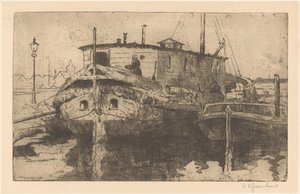 Laakhaven w Hadze autorstwa Willem Adrianus Grondhout (signed by artist)