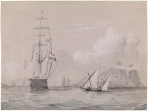 Holenderski żaglowiec u wybrzeży Gibraltaru