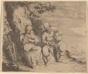 Chłopska para siedząca pod drzewem autorstwa Willem Basse
