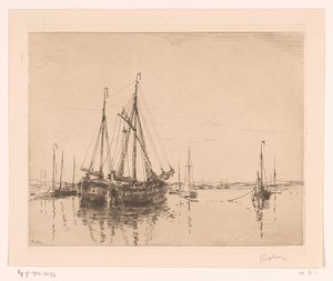 Przystań z zacumowanym dwumasztowym Haven, Norderney (tytuł oryginalny)