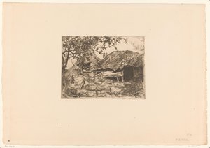 Stodoły kryte strzechą, wcześniej dzik na sianie Chlew wieprzowy (tytuł oryginalny) autorstwa Willem Bastiaan Tholen