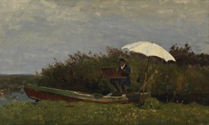 Malarz Gabriël pracujący w łodzi, 1882