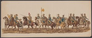 Parada Delft z 1862 r., pierwsza grupa Czwarte Lustrum Akademii Królewskiej w Delft - Ao. 1862 - Costumed Optogt (tytuł serii na obiekcie)